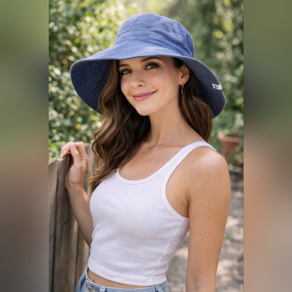 Pact Blue Wide-Brim Sun Hat